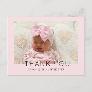 Pink Modern New Baby Danke Foto Postcard Postkarte