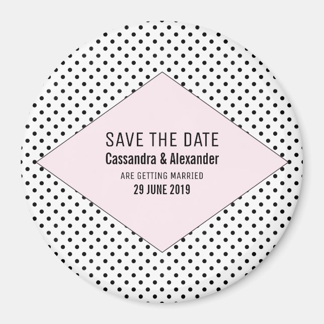 Pink Modern Polka Dots Save the Date Magnet (Vorne)