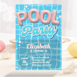 Pink Modern Preppy Girls Pool Birthday Chic Einladung