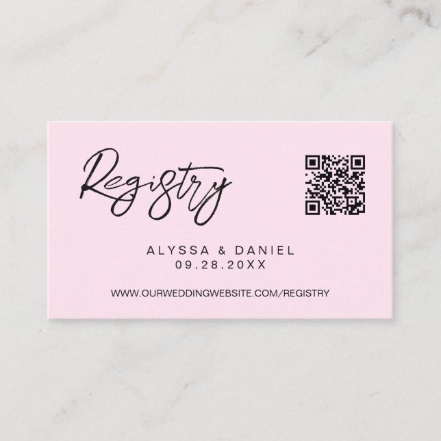 Pink Modern QR code wedding registry custom small Begleitkarte (Vorderseite)