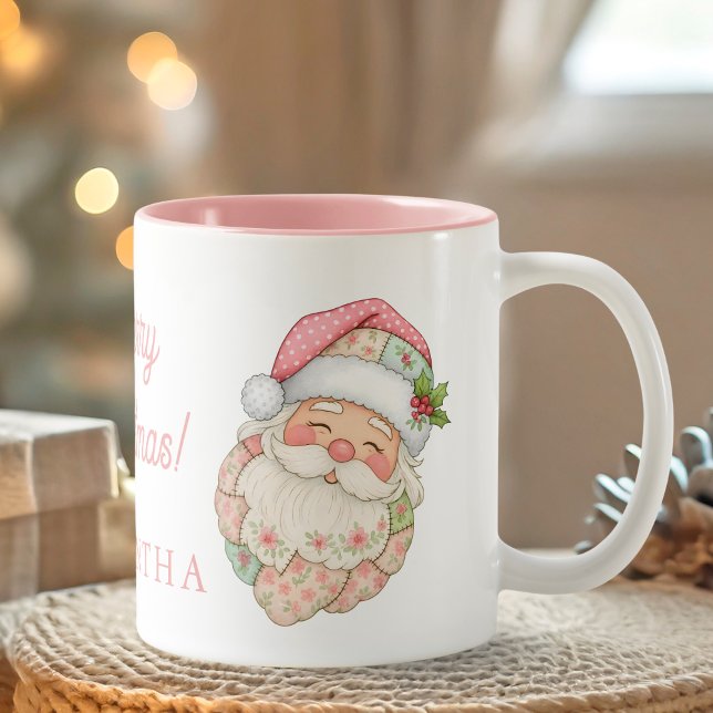 Pink Modern Santa Claus Name Mug Zweifarbige Tasse (Pink Christmas Santa Claus Name Mug)