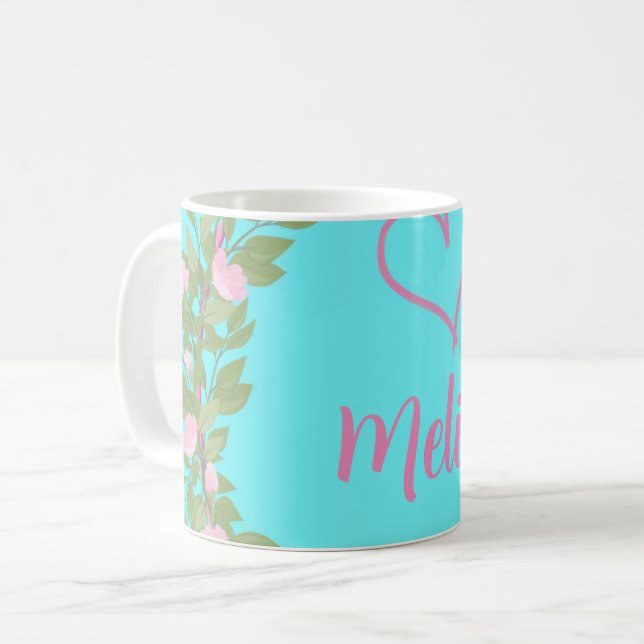 Pink Modern Script Girly Monogram Name  Kaffeetasse (Vorderseite Links)