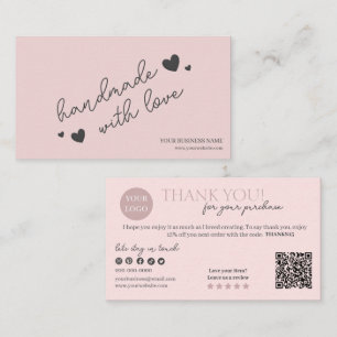 Pink Modern Script QR Code, vielen Dank Visitenkarte