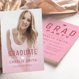 Pink Modern Simple Typography Photo Graduation Einladung