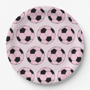 Pink Modern Soccer Ball Football-Muster Pappteller