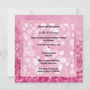Pink Modern Sparkle Crystals Wedding Einladung