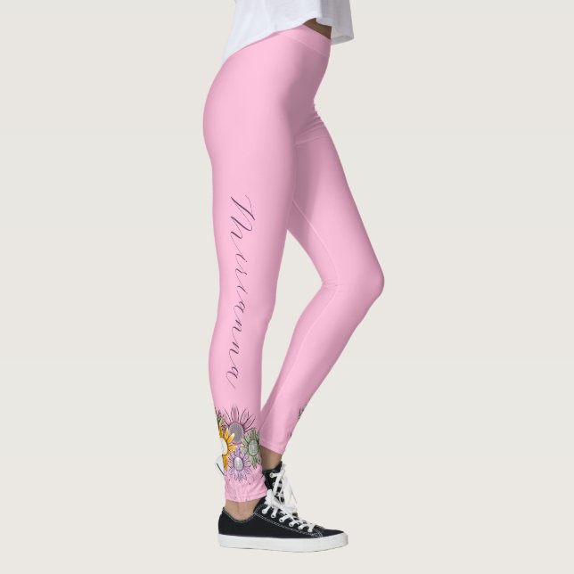 Pink Modern Spring Summer Pastel Daisy Florals Leggings (Rechts)