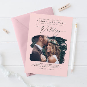 Pink Modern Stylish Boho Wedding Foto Einladung