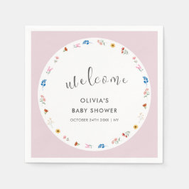 Pink Modern Tiny Wildblume Baby Dusche Empfang Serviette