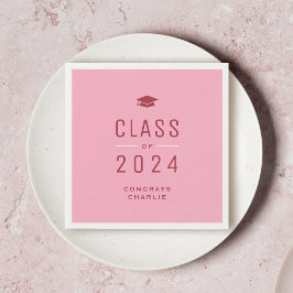 Pink Modern Typografy Class of 2024 Abschluss Serviette