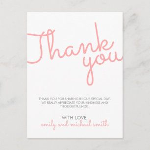 Pink Modern Typografy Wedding Danke Postkarte