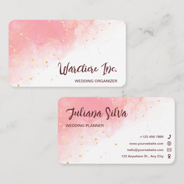 Pink Modern Wedding Organiser Business Card Visitenkarte (Vorne/Hinten)