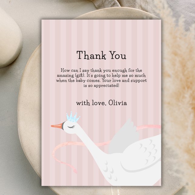Pink Modern Whimsical Princess Swan Baby Dusche Dankeskarte (Pink Modern Whimsical Princess Swan Baby Shower Thank You Card)