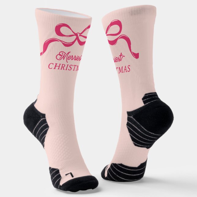 Pink Moderne Bows Retro Weihnachtsfeiertag Socken (Gewinkelt)
