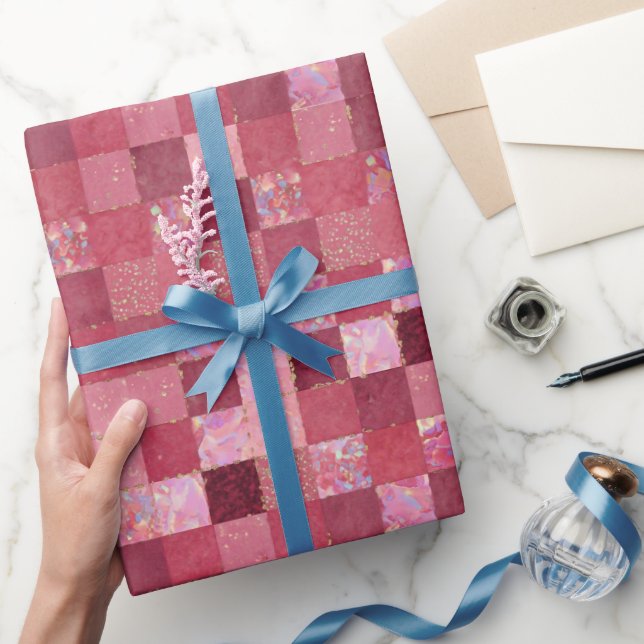 Pink | Moderne Imitate Glitzer & Opal Geschenkpapier (Schenken)