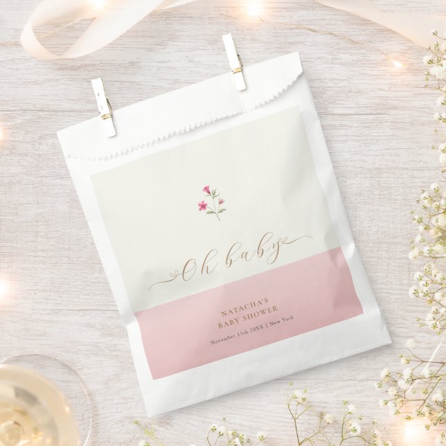 Pink Moderne Minimalistische Wildblume Kinderdusch Geschenktütchen (Ausgeschnitten)