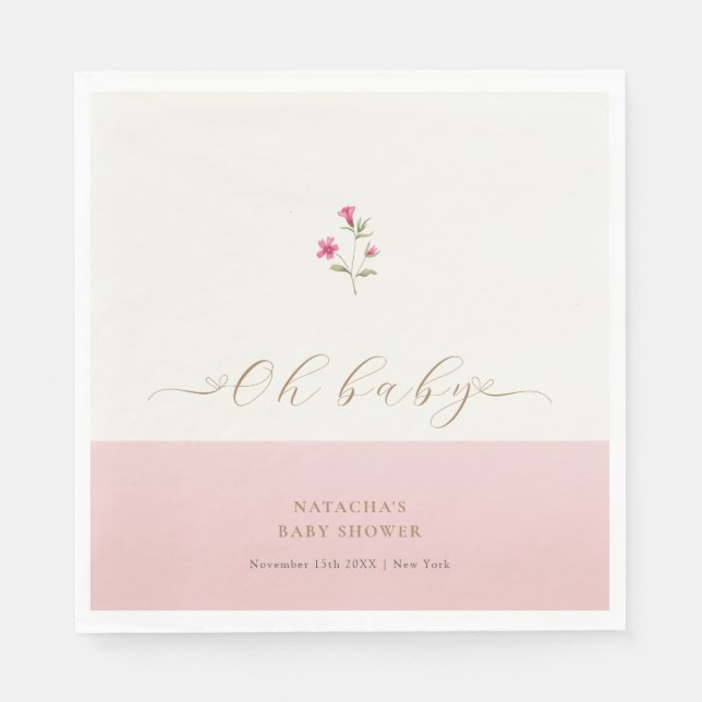 Pink Moderne Minimalistische Wildblume Kinderdusch Serviette (Vorderseite)