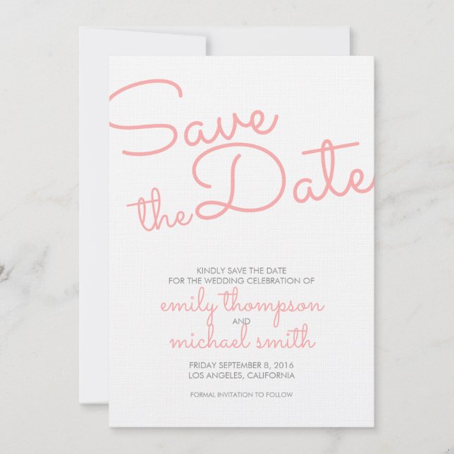 Pink Moderne Typografie Hochzeit retten das Datum Save The Date (Vorderseite)