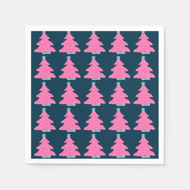 Pink Moderne Weihnachtsbaumen auf Navy Blue Serviette (Vorderseite)