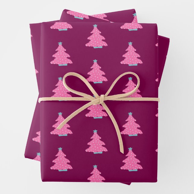Pink Moderne Weihnachtsbaumen Geschenkpapier Set (Beispiel)