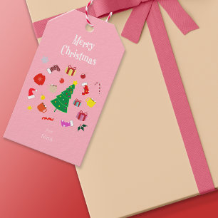 Pink Moderne Weihnachtszeitschilder Geschenkanhänger