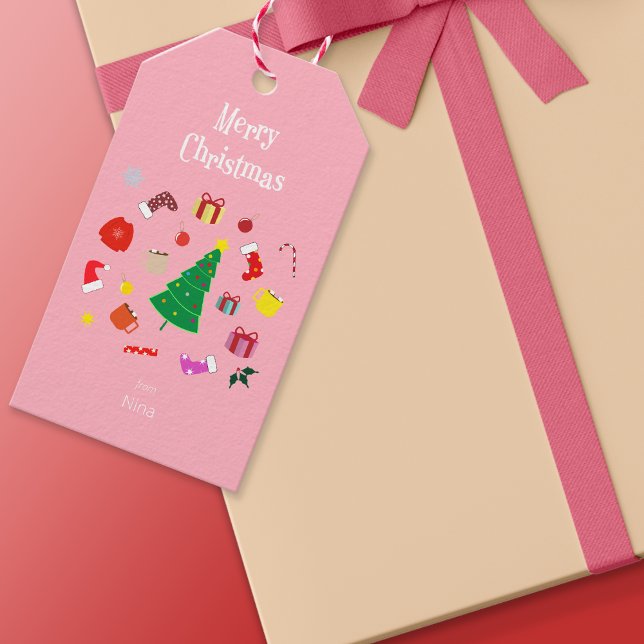 Pink Moderne Weihnachtszeitschilder Geschenkanhänger (Pink Christmas Gift Tag)