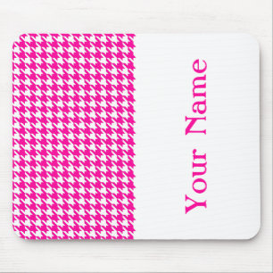 Pink Modernes Hahnentrittmuster mit Namen Mousepad