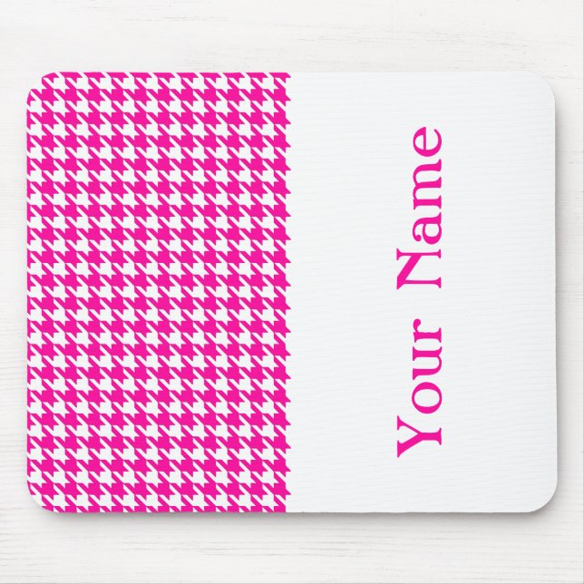 Pink Modernes Hahnentrittmuster mit Namen Mousepad (Vorne)