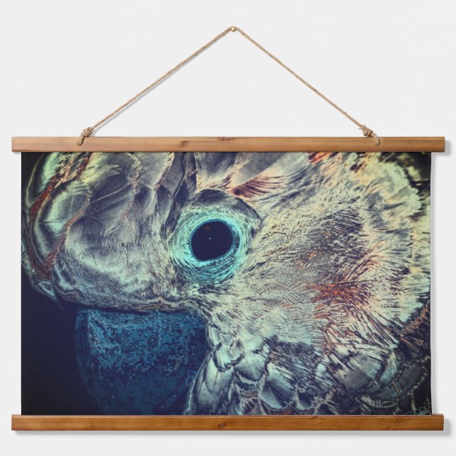 Pink Moluccan Cockatoi Parrot Abstrakte Kunst Wandteppich Mit Holzrahmen (Vorne)