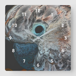 Pink Moluccan Cockatoo Parrot Art  Quadratische Wanduhr