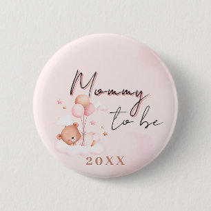 Pink Mommy to Be Teddy Bear Baby Dusche Button