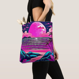 Pink Mond Neon-Strandlandschaft