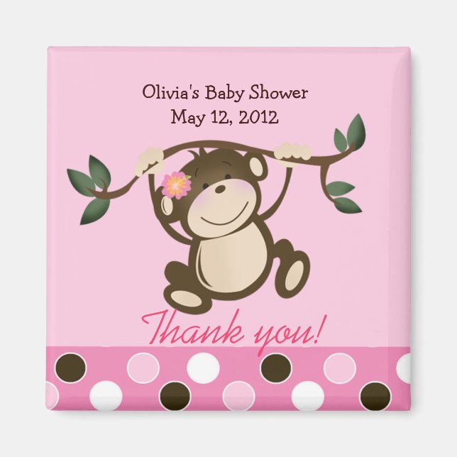 Pink Monkey Play Baby Dusche Gefallen Magnet (Vorne)