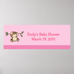 PINK MONKEY PLAY Babydusche / Geburtstagsbanner Poster