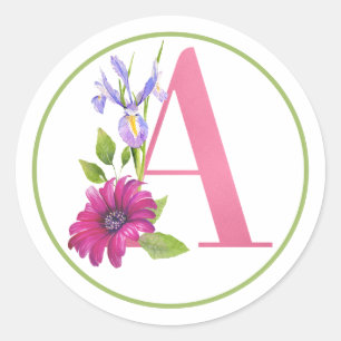 PINK MONOGRAM A MIT SOMMERBLUME RUNDER AUFKLEBER