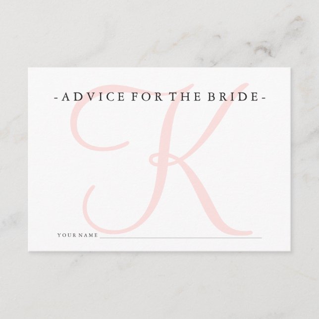 Pink Monogram Advice for Bride Shower Game Hinweiskarte (Vorderseite)