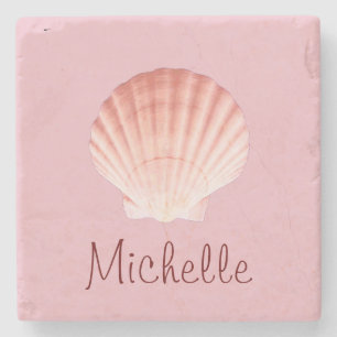 Pink Monogram Beach Scallop Sea Muschel Steinuntersetzer