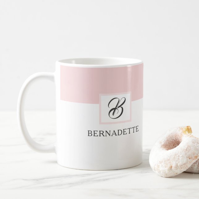 Pink Monogram Coffee Tasse | Feminine Elegant Whit (Mit Donut)