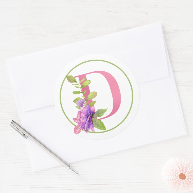 PINK MONOGRAM D MIT SOMMERBLUME RUNDER AUFKLEBER (Umschlag)