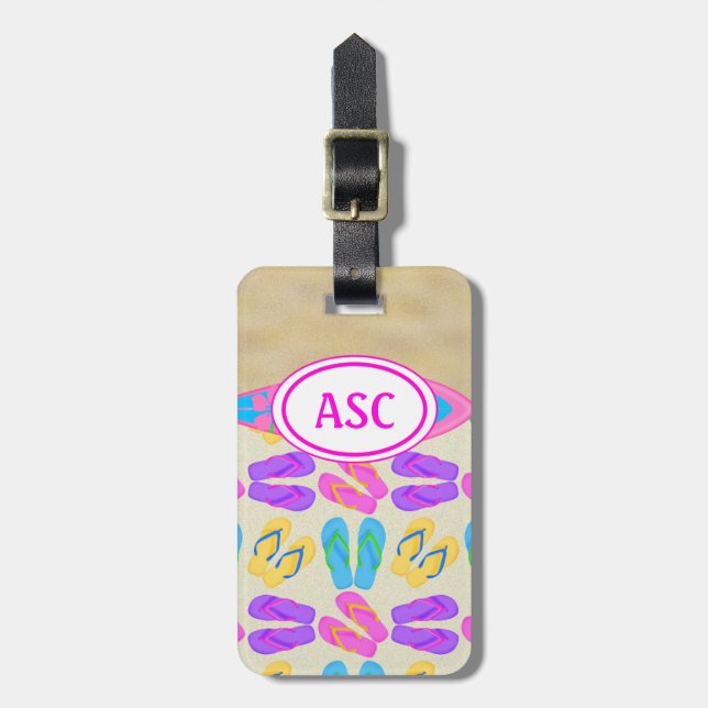Pink Monogram Flip Flops Beach Gepäckanhänger (Vorderseite vertikal)