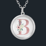 Pink Monogram Floral Letter B Wasserfarbe Bouquet Versilberte Kette<br><div class="desc">Monogramm Halskette mit Ihrem Initial in hübschen Glitzer und Aquarellfarben Blume. Der Blumenbrief B ist in staubigen rosa Glitzer gestaltet und mit einem Blumenstrauß aus rosa und elfenbeinfarbenen Blume und Grünpflanzen geschmückt. Ein schönes Geschenk für jede Frau und jeden Anlass. Auch eine schöne Idee als Gastgeschenk Hochzeit, für Brautmädchen, um...</div>