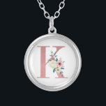 Pink Monogram Floral Letter K Watercolor Bouquet Versilberte Kette<br><div class="desc">Monogramm Halskette mit Ihrem Initial in hübschen Glitzer und Aquarellfarben Blume. Der Blumenbrief K ist in staubigen rosa Glitzer mit einem Blumenstrauß aus rosa und elfenbeinfarbenen Blume und Grünpflanzen gestaltet. Ein schönes Geschenk für jede Frau und jeden Anlass. Auch eine schöne Idee als Gastgeschenk Hochzeit, für Brautmädchen, um an Ihrem...</div>