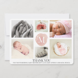 Pink Monogram Foto Collage Baby Danke Karte