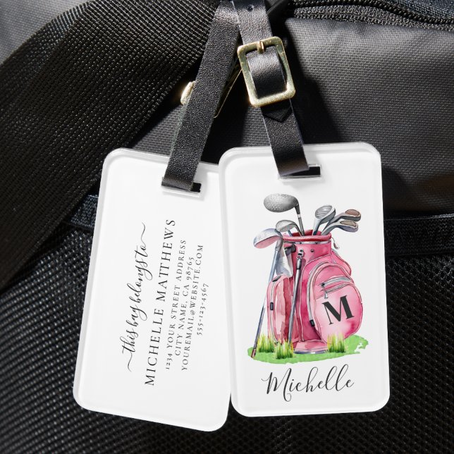 Pink Monogram Golf Bag Gepäckanhänger (Pink Monogram Golf Bag Luggage Tag)