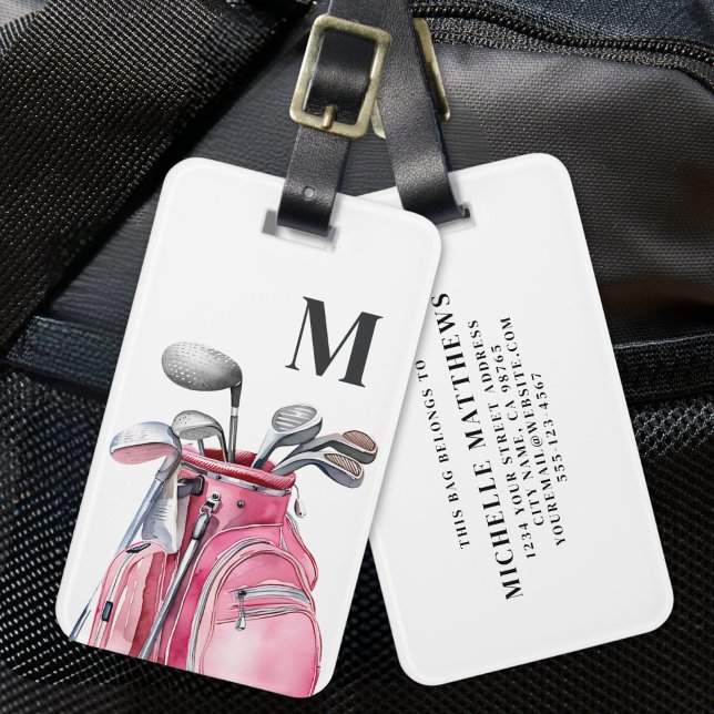 Pink Monogram Initial Golf Gepäckanhänger (Pink Monogram Initial Golf Luggage Tag)