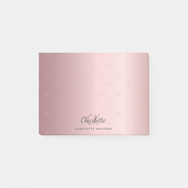 Pink Monogram Initial Name Skript Post-it Klebezettel (Vorderseite)