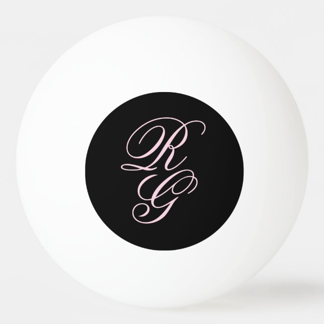 Pink Monogram Initials Script Chic Black Tischtennisball (Vorderseite)