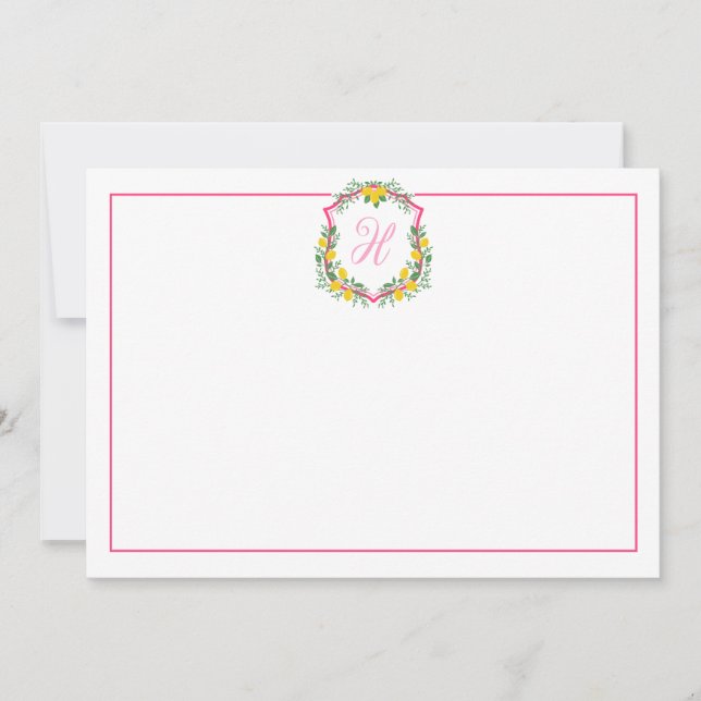 Pink Monogram Lemon Wappen, Custom Danke Card (Vorderseite)