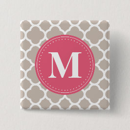 Pink Monogram Linen Grau Quatrefolienmuster Button