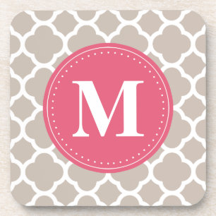 Pink Monogram Linen Grau Quatrefolienmuster Untersetzer